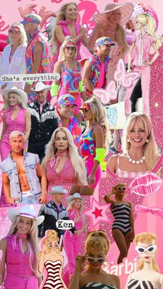 the collage shows many different women in swimsuits and hats, with one woman wearing