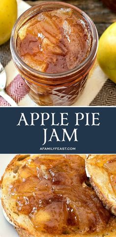 an apple pie jam in a glass jar