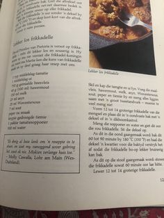 an open book with pictures of food and words on it's page in german