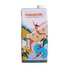 a package of macamilk on a white background with an image of a woman surfing