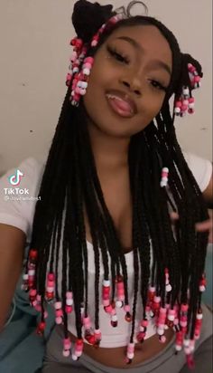 black girl box braids with beads Box Braids With Beads, Valentines Hairstyles, Box Braids Hairstyles For Black Women, Cute Braided Hairstyles, Dyed Hair Inspiration, Braids Hairstyles Pictures, Braided Cornrow Hairstyles