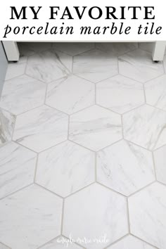 a white marble tile floor with the words, my favorite porcelain marble tile on it