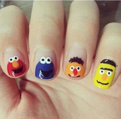 Sesame street nail art Street Nail Art, Baby Nail Art, Graduation Nail Art, Cat Nail Art, Nail Art For Kids, Summer Gel Nails, Baby Nails, Cute Gel Nails