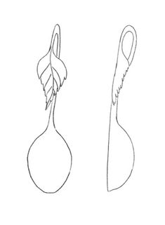 a line drawing of two spoons with leaves on the top and one in the bottom