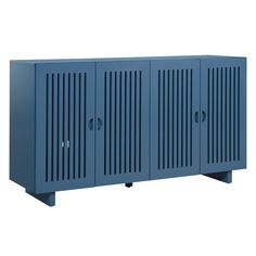 a blue cabinet with three doors on the side