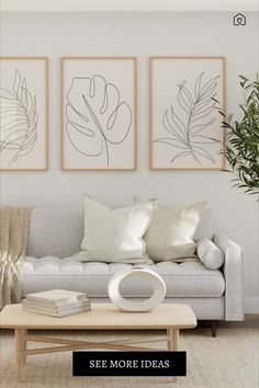 This Scandinavian living room is all about white and cozy corners. Scandanavian Interiors Living Room Mid Century, Couch Wall Decor, Scandi Living Room, Scandinavian Design Living Room, Minimal Wall Decor, Minimal Living Room, Bedroom Minimalist, Natural Living Room, Dorm Art