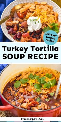 turkey tortilla soup recipe in a red pot