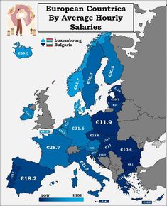 the european countries by average houry salaries