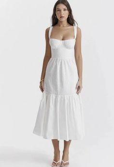 Steps Dresses, White Spaghetti, White Spaghetti Strap, Midi Sundress, Ultra Feminine, Club Party Dresses, White Midi, Tier Skirt, White Midi Dress