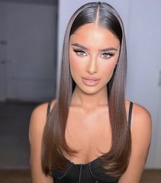 Straight Hair Ideas For Prom, Hairstyles Prom Straight Hair, Slick Back Hair Prom Look, Formal Hair Slick Back, Straight Glam Hairstyles, Straight Ball Hair, Slick Back With Straight Hair, Hairstyles For Prom Straight Hair, Red Carpet Hair 2023