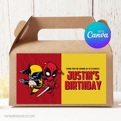 a box with a deadpool character on it and the words, happy birthday to you