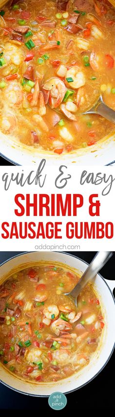 shrimp and sausage gumbo soup in a white bowl