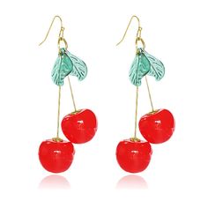 Trendy Red Metal Earrings, Trendy Red Jewelry With Matching Earrings, Trendy Red Jewelry Set With Matching Earrings, Novelty Red Pierced Earrings, Retro Red Earrings For Summer, Retro Red Dangle Earrings, Red Vintage Jewelry For Summer, Red Metal Earrings For Summer, Party Cherry Earrings