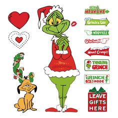 the grinch christmas stickers are on display in front of a white background with red and