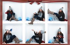 a woman sitting on the floor with balloons and confetti in front of her