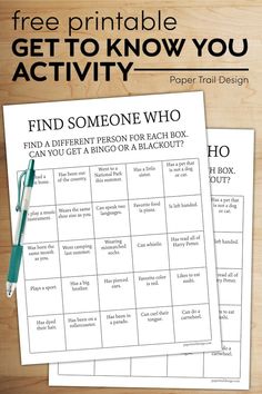 the free printable get to know you activity for kids is shown on top of a wooden