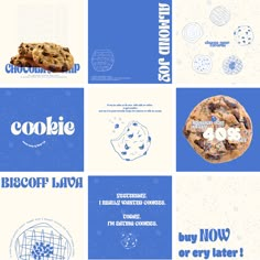 six different cookie logos are shown in blue and white