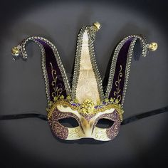 Jester Masquerade, Royal Costumes, Jester Mask, Gold Masquerade Mask, Mardi Gras Masks, Decorative Masks