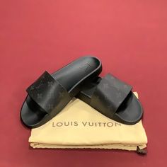 Lightly Worn Louis Vuitton Slides Size 9, Has A Light Scuff On Bottom Of The Heal, Very Clean Though. Comes From Non Smoking Home With Dust Bag, No Box Louis Vuitton Slides, Shoes Louis Vuitton, Louis Vuitton Black, Louis Vuitton Shoes, Slip Ons, Loafer Shoes, Slides, Men's Shoes, Dust Bag