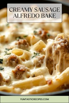 creamy sausage alfredo bake is an easy dinner recipe that's ready in under 30 minutes