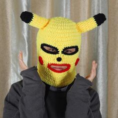 Funny Spoof Pullover Hat Men Women Cartoon Handmade Knitted Hat Halloween Bully Robber Woolen Mask Mask Sunglasses, Women Cartoon, Hat Men, Knitted Hat, Head Covering, Handmade Knitting, Hats For Men, Knitted Hats, Mask