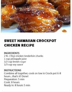 the recipe for sweet hawaiian crockpot chicken is shown in this brochure