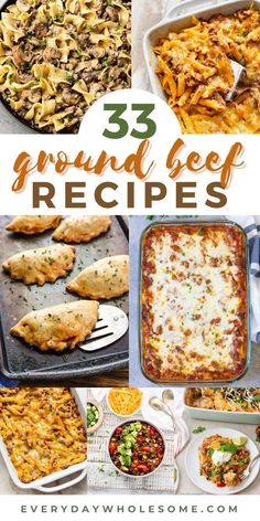 the best ground beef casserole recipe collage with text overlay that reads, 35 ground beef recipes