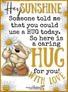 a teddy bear with daisies on it and the words hug for you written below