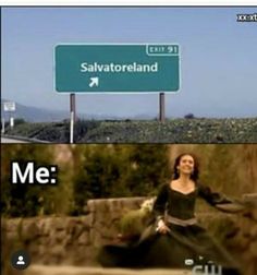 two pictures, one with a woman in black dress and the other with a sign that says salvatoreland me