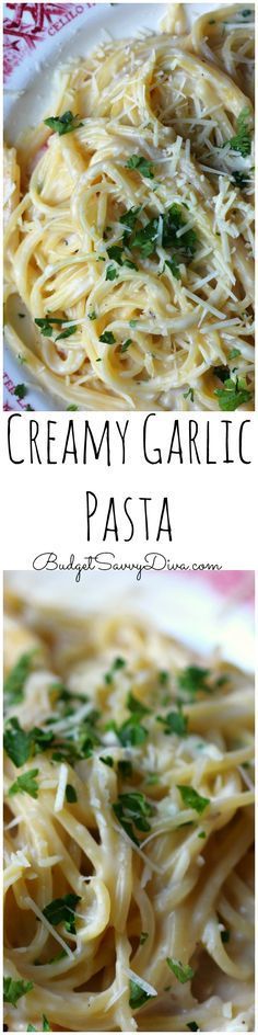 creamy garlic pasta with parmesan cheese and fresh herbs is an easy dinner recipe