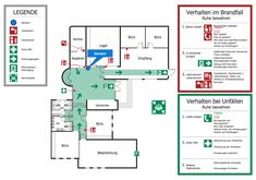 the floor plan for an office building with two levels and three different directions to each level