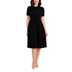 Feel polished for your next office or social event in this Ivy & Blue women's short-sleeve fit and flare dress. Made from a smooth stretchy scuba, this knee-length dress has a split tie neckline and a concealed zip closure. Wear it with pointed-toe pumps. Features: Stretch FabricClosure Type: ZipperNeckline: Split Tie NeckSleeve Length: Short SleeveSleeve Style: Fitted SleeveApparel Length: 45 Inches - BackDress Length: Knee LengthFiber Content: 96% Polyester, 4% SpandexFabric Description: Scuba Jcpenney Dresses, Flare Dresses, Work Dresses For Women, Flowy Maxi Dress, Knee Dress, Fit N Flare Dress, Petite Dresses, Fit And Flare Dress, Fit Flare Dress