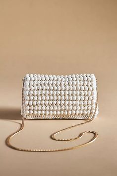 Beaded Crochet Clutch | Anthropologie Fancy Handbags, Beaded Crochet, Crochet Clutch, Pearl Bag, Bead Crochet, Magnetic Clasp, Beauty Supply, Egift Card, Free Crochet Pattern