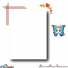 a white paper with a butterfly on it next to some candy candies and hearts