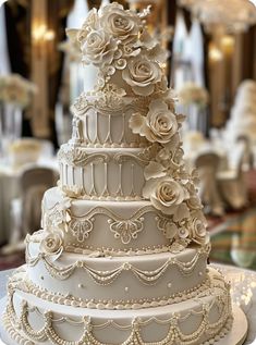 An elegant wedding cake with multiple tiers, decorated with intricate designs, showcasing the factors that influence wedding cake pricing. Bridgerton Wedding Cake, Engagement Cake Designs Classy, 1920s Wedding Cake, Average Cost Of Wedding, Lambeth Cakes, Princess Wedding Cakes, Glamorous Wedding Cakes, Cost Of Wedding