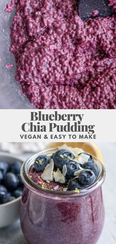 blueberry chia pudding in a glass jar with berries