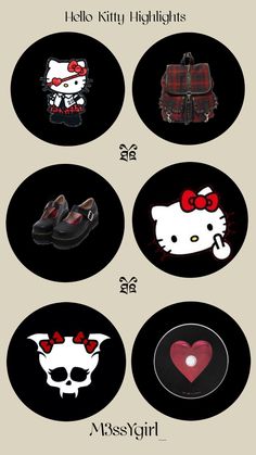 hello kitty stickers are shown in four different colors and sizes, with the words hello kitty