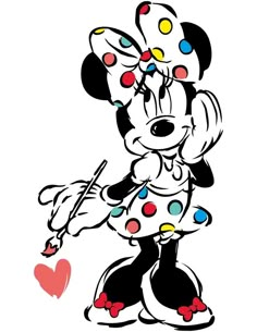 a drawing of minnie mouse with polka dot dots on it's face and arms