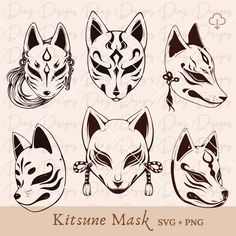 six fox masks with different designs on them