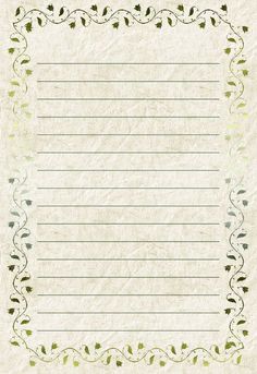 an old fashioned paper with vines and leaves on the border is shown in this image