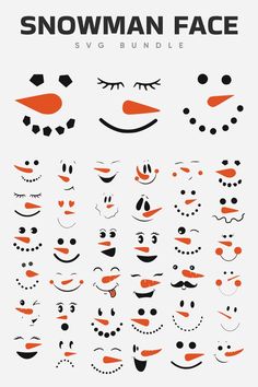 the snowman face svg bundle is shown in orange, black and white colors