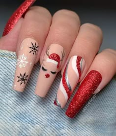 Festive Christmas Nails Acrylic, Dope Christmas Nails, Red Christmas Nails, Cute Christmas Nails, Christmas Nails Easy, Christmas Gel Nails, Christmas Nails Acrylic, Festival Nails