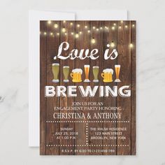 this is an image of a beer themed brunch party card with string lights