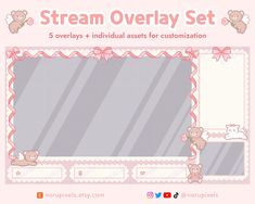 a pink teddy bear themed frame with the words stream overlay set