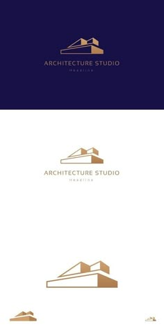 the logo for architecture studio is shown in gold and blue colors, with an image of a