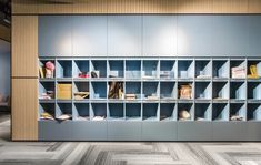 an empty book shelf with many books on it