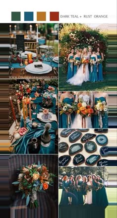 a collage of photos with different color schemes and colors for the same wedding party