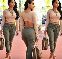 Cute Olive Colour, Crop Top Designs, Chique Outfits, Green Pants, Khloe Kardashian, Color Combo, Fashion Updates, Outfits Casuales, Look Fashion