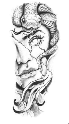 a drawing of a woman's face with a snake on it