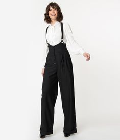 Unique Vintage 1930s Charcoal Grey Pinstripe Thelma Suspender Pants Sailor Pants High Waisted, Womens Suit Suspenders, Womens Pants 1930s, Vintage Suit Pants Women, Pin Stripe Pants Suit, 1920’s Womens Pants, High Waist Suspenders, 1920s Pants Pattern, Vintage Pants Pattern Free